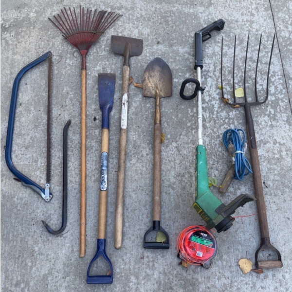 Garden & Outdoor Living Utensils- Rake, Shovel, Pitchfork, Saw, Hoe, Weed Whack