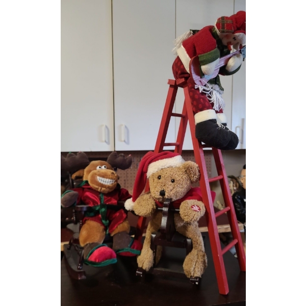 Wooden Snowman on Ladder 29 T, 15 L, 7 W When Opened and Bear/ Moose on Rocking Chairs
