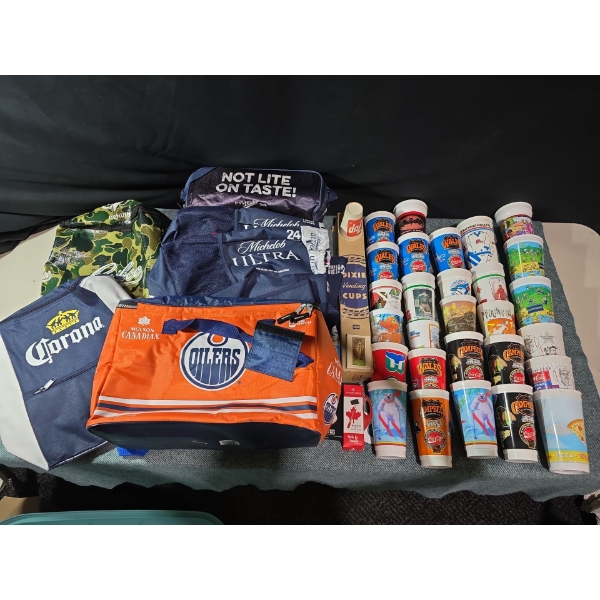 Collectable Cooler Bags and Dixie Cups: Coca-Cola, Oilers, Molson, NHL 