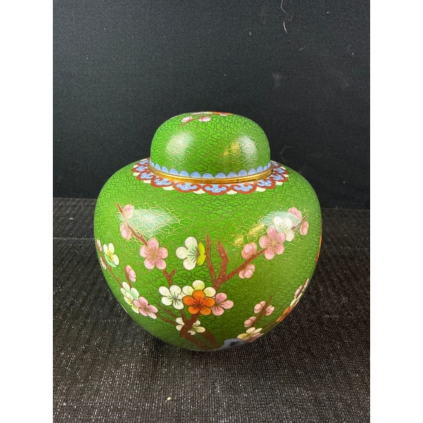 Lot 6 Vintage Chinese Enamel Ginger Jar with label 6.5”