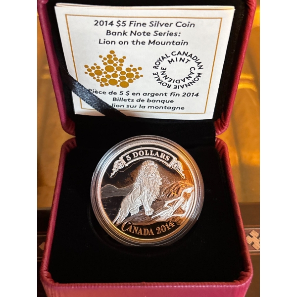 2014 $5 Bank Note Series: Lion on the Mountain - Pure Silver Coin