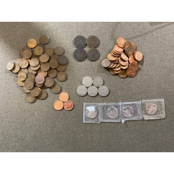 Canadian and American Coins Including 1930 Canadian 5 Cents and 1897 Canadian One Cent