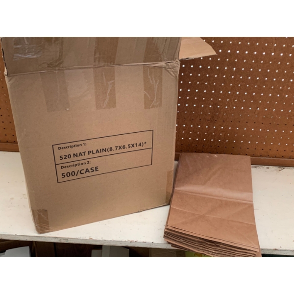 Large box of commercial brown paper bags 