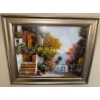 Image 1 : Framed Landscape Art - Scenic Canal w/ Both Boats & City Landscape 46x26