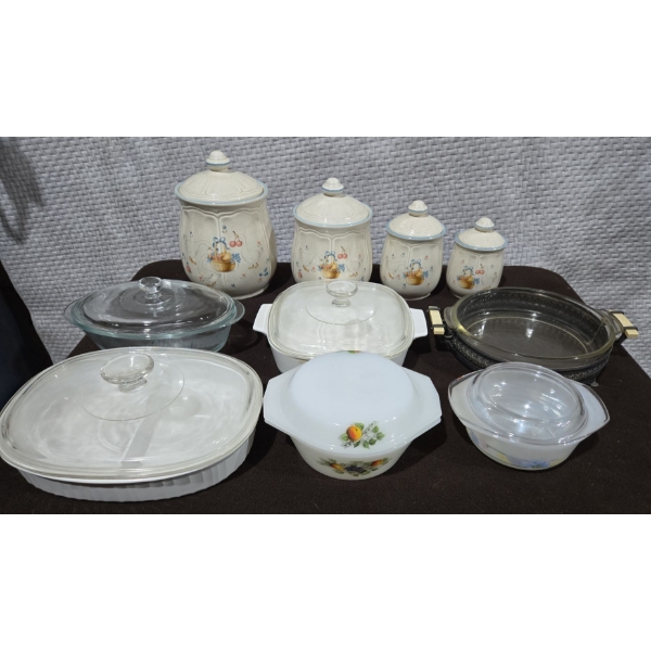 Corning Ware/Pyrex Ovenware + Made in Japan Lidded Ceramic Canisters
