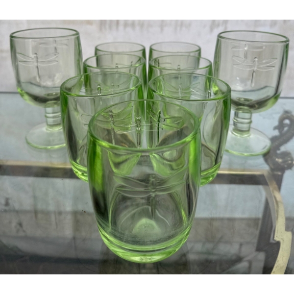 Vintage Uranium Glassware Collection  (Dragonfly Etchings)