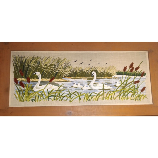 Vintage Mallards Needle Point Embroidered Wall Hanging Picture