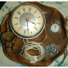 Image 2 : Vintage MCM Lamp, Wall Clock, Door Knocker & Teak Tray (w/Chip)