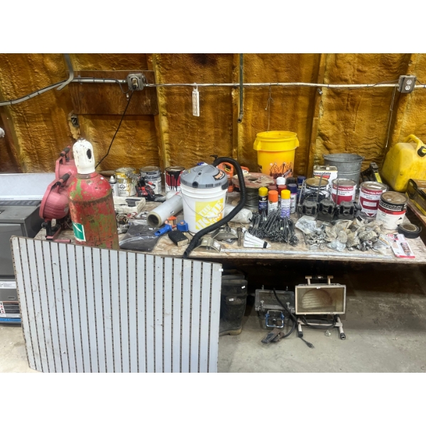 Worklights, Nitrogen Canister, Buckethead Wet/ Dry Vac, Rubber Boots Folding Table & more