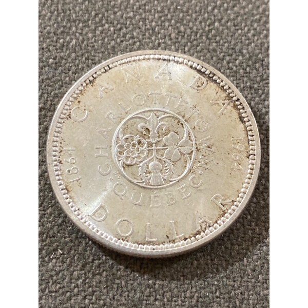 1964 Canada Silver Dollar Coin, Quebec and Charlottetown Confederation Commemorative