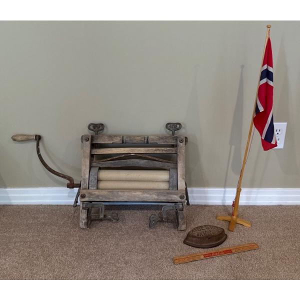 Antique Collection - Wringer, Iron, Flag, Ruler 