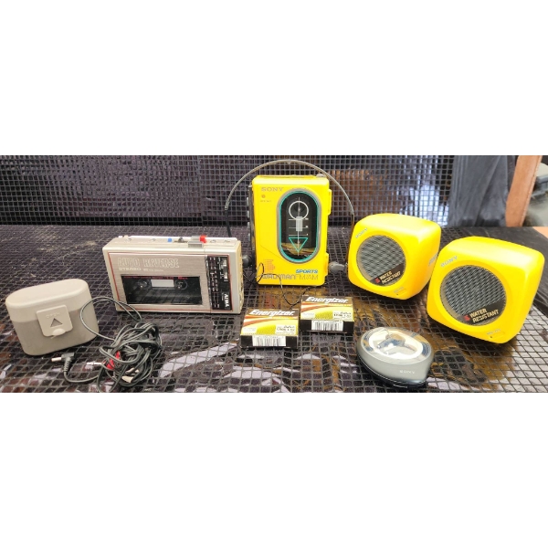 Aiwa and Sony Portable Audio Set With Accessories in Case- Retro Listens!