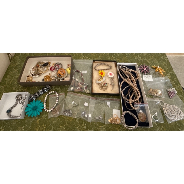 Costume Jewelry Collection #3 - Genuine Bullhorn,  Necklaces, Silver Colored Bracelets, Earrings