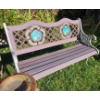 Image 7 : Pair of Wood and Metal Benches w Hummingbird Motifs 50 w 23 d 32 h & Vintage Ashtray 24 h