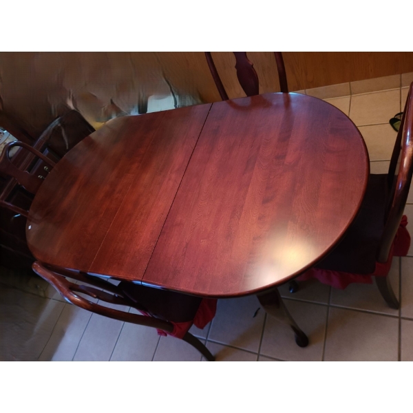 T & J Furniture Cherry Finish Table 74 L, 40 W, 30 T and 4 Chairs 40 T, 20 L, 17 W