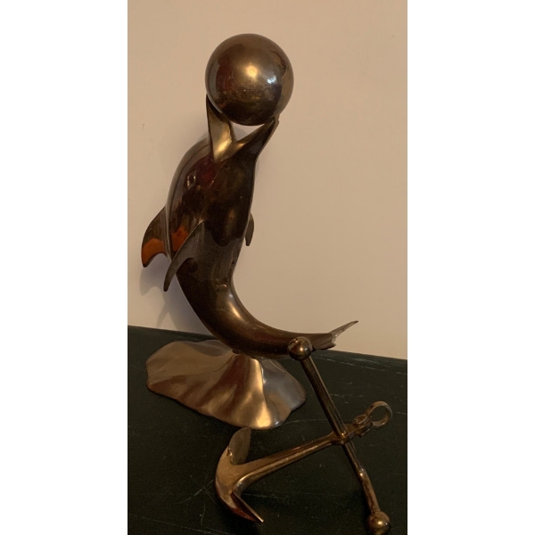 Solid Brass Playful Dolphin 12T w/ Nautical Boat Anchor