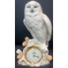 Image 2 : Franklin Mint Hand Painted Fine Bisque Porcelain Silk Shade Snowy Owl Lamp & Clock Set