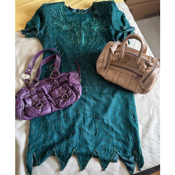 Aquamarine Sequined Dress w/ 2 Fashion Handbags 