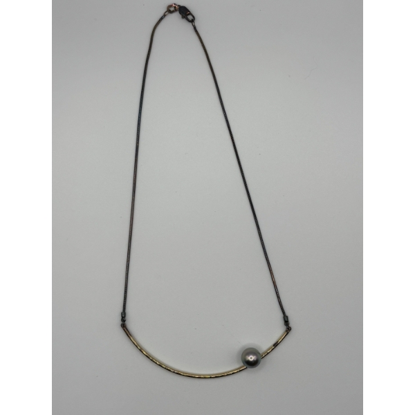 silver and gold necklace with pearl 14 k 4.51 g gold piece with pearl .925 silver chain 2.6 g