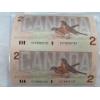 Image 3 : 3 uncut 1:2 Canadian 1986 $2.00 Bills Prefix: EGT CBK CBJ