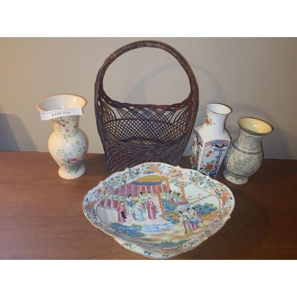 Beautiful Asian Bowl, Assorted Vases & Basket