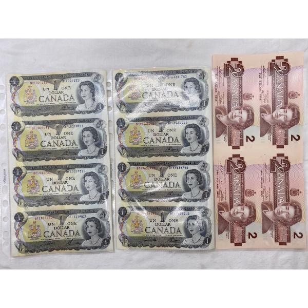 2 Uncut 1:4 Canadian 1973 $1.00 Bills and 2:2 $2.00 Bills Prefix: BFL BFK 