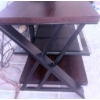 Image 2 : Dark Wood and Metal TV Stand With Glass Middle Shelf