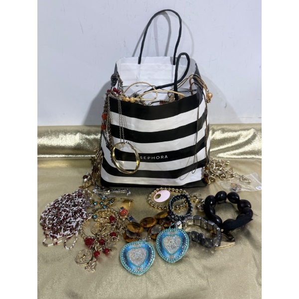 Large Mixed Lot of Costume Jewelry in Sephora Bag