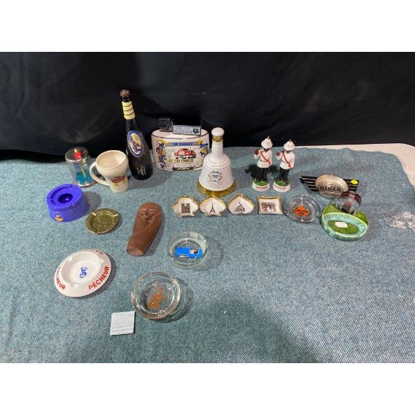 Convoy Of Ashtrays: Collectable CB Times Whiskey Bottle, Camel Ashtrays, Coors Banquet Bottle & More