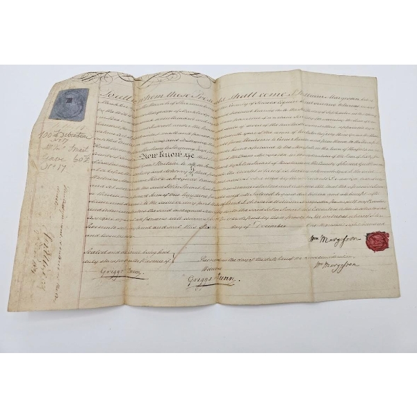 Original Handwritten Land Deed Indenture, Likely Dating From The Late Early 19th Century.
