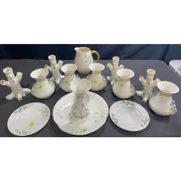 Belleek Irish Porcelain Shamrock Assorted Tableware Lot