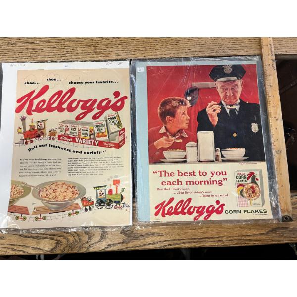 Vintage original 1953 magazine advertisement for Kellogg's cereal, plus another from 1959