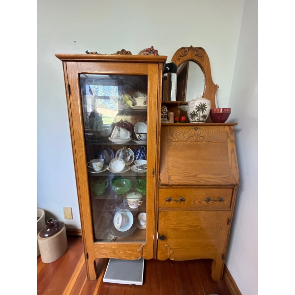 antique China cabinet with lots of storage glass front contents not included