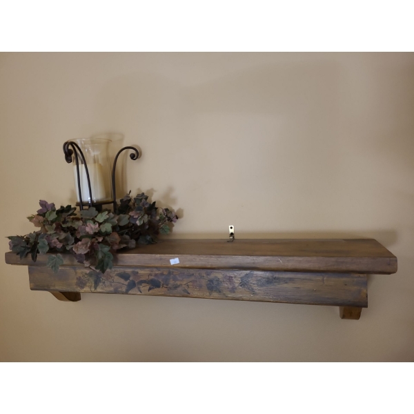 Decorative Wall Shelf (38"W, 8"D, 8"T) and Hurricane Candle Holder 