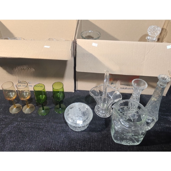 Jar w/ Roses 4.5" Opening, 3.5 T, Crystal Glasses/ Decanter 11 T, Plastic/ Glass Drinkware, Vases 