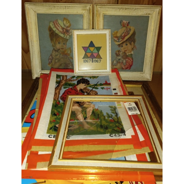 Large Assortment of Needlepoint Wall Hangings & Frames