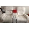 Image 1 : White Upholstered Reclining Two Seater Loveseat w/ Controlled Electric Reclining & Cup Holders  Well