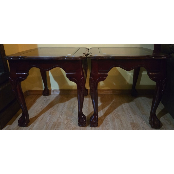 Pair of Wooden & Glass Side Tables - 21W, 23D, 21T Each 