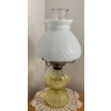 Image 2 : Antique Oil Lamp w/ Milk Glass Shade & Corner Table 30T