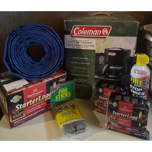 Coleman Camping Coffee Maker, Starter Logs, & Stop Fires Spray+++