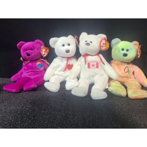 Beanie Babies: Millenium, Valentino, Maple, Peace All w/ Tags