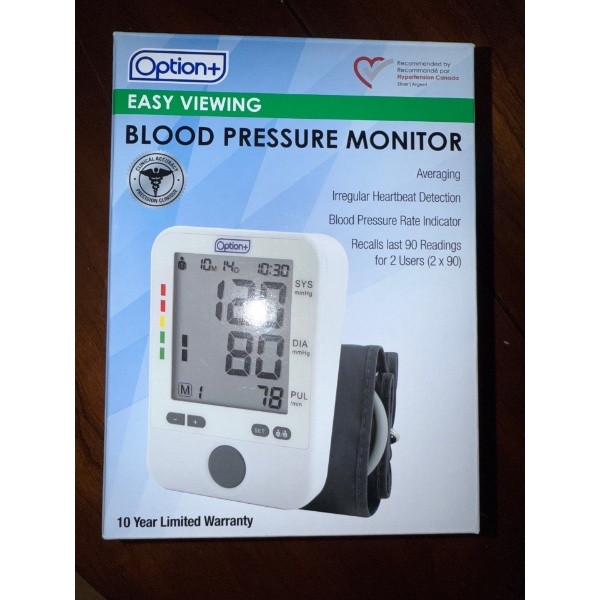 Option+ Easy Viewing Portable Blood Pressure Monitor  (10 yr Warranty)