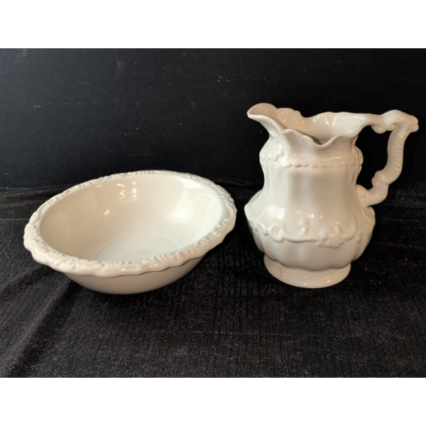 Milk Glass Wash Basin with Pitcher