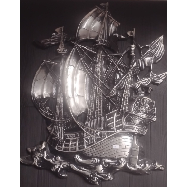 Pewter Pirate Ship - Wall Hanging 22x34
