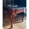Image 2 : Wood & Glass Table w/ Tiffany Style Lamp, Table is 23W, 27D, 22T