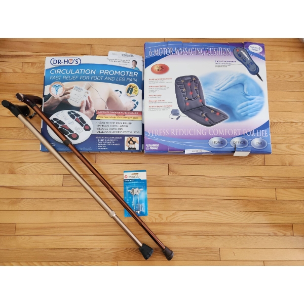 Dr. Hos Circulation Promoter, 6-Motor Massaging Cushion, Cane Ice Grip, and Two Adjustable Canes