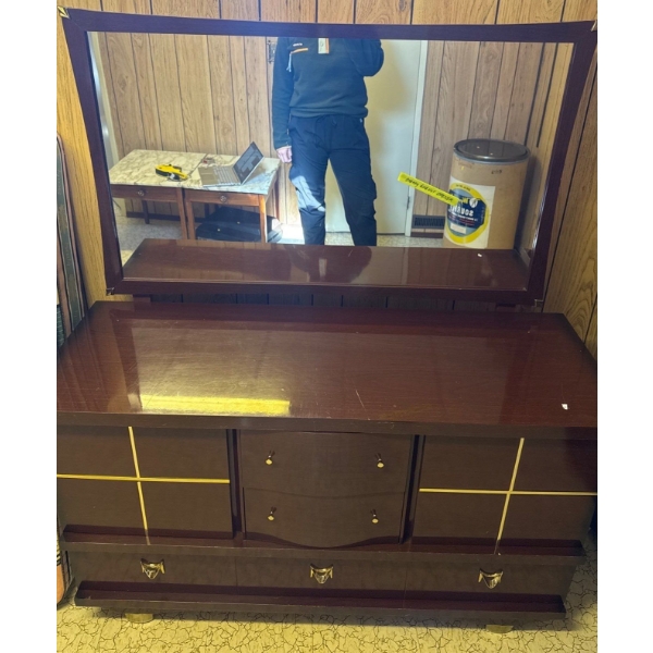 Large Cherry Walnut Dresser Geico - 56W, 20D, 65T 