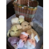Basket with Seven Assorted Sheepskin Handcrafted Bunnies 