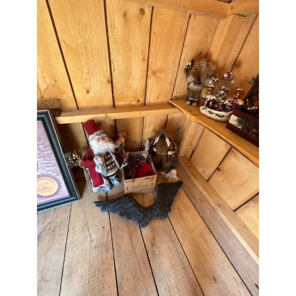 Santa Statue With Angel Wings W24" H14" & Box Of Misc Christmas Items. 