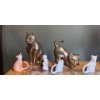 Image 1 : Solid Brass Cats (Pair, Tallest is 7.5 Inches) Plus Assortment of 4 Bone China Cats (Damage) 